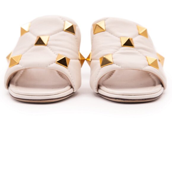 VALENTINO GARAVANI Ivory Nappa Quilted Roman Stud 65mm Leather Slide Sandals EU - Picture 4 of 15